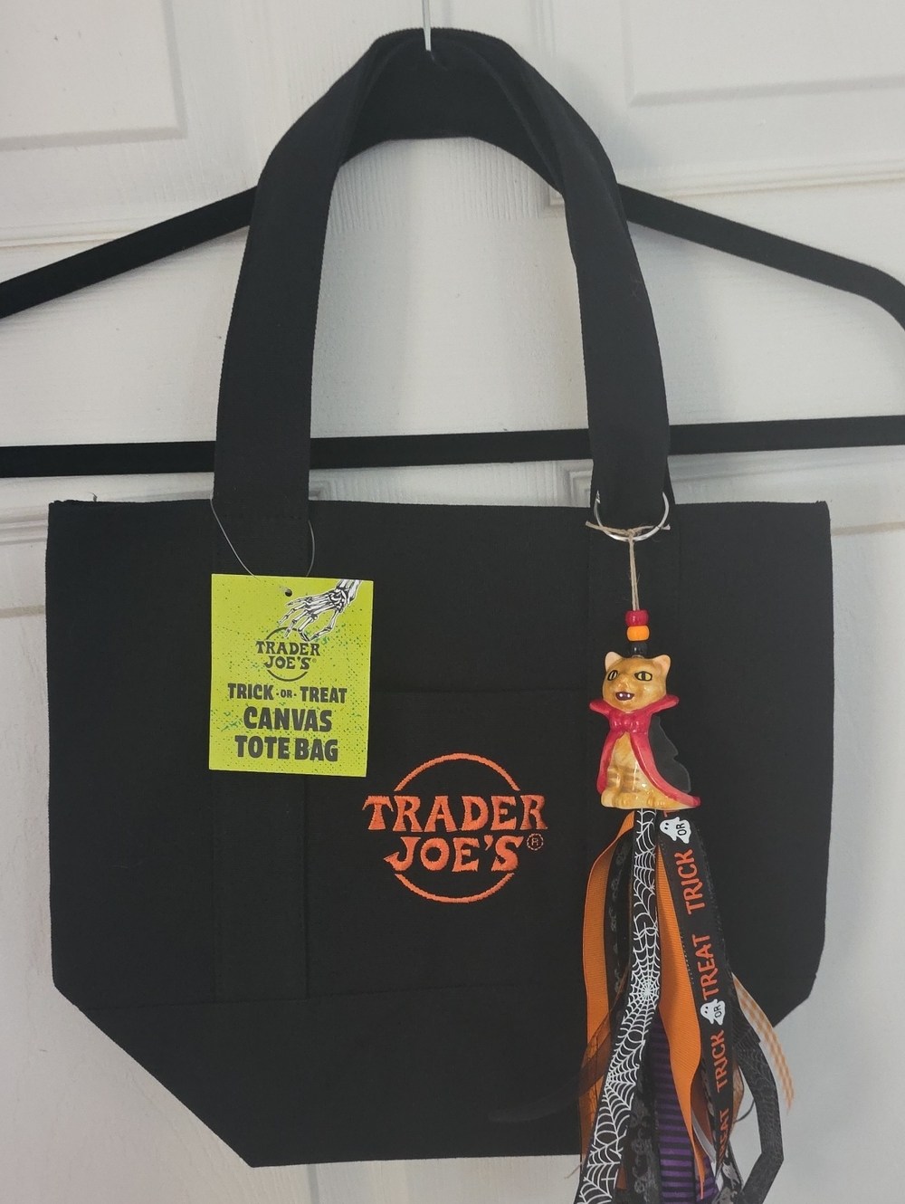 Mini Trader Joe's Black Canvas Tote Bag With Halloween Charm/Tassel